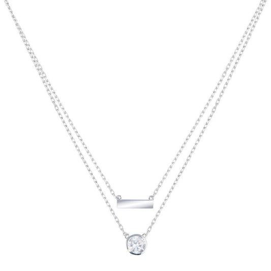 Rhodium Plated 925 Sterling Silver Double Strand CZ and Bar Necklace - STP01798 | Silver Palace Inc.