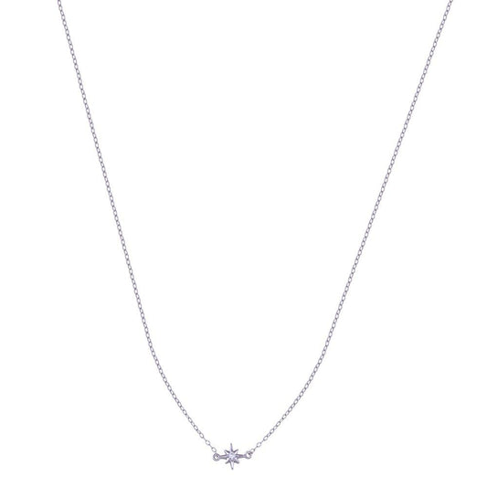 Rhodium Plated 925 Sterling Silver Northstar Clear CZ Necklace - STP01823 | Silver Palace Inc.