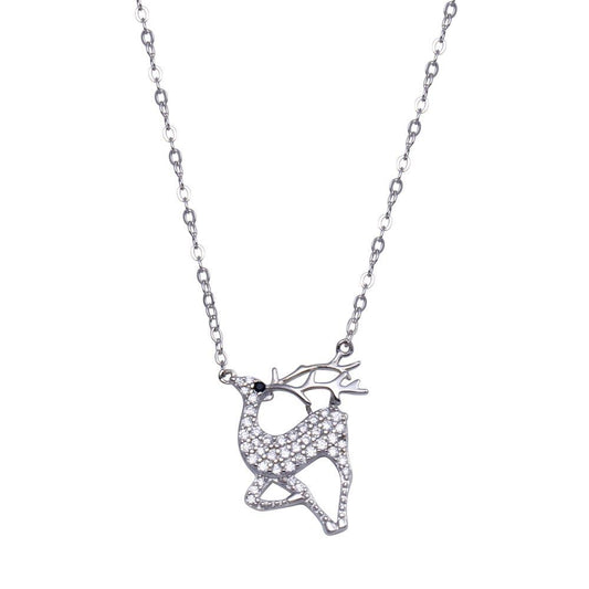 Rhodium Plated 925 Sterling Silver CZ Deer  Necklace - STP01824 | Silver Palace Inc.