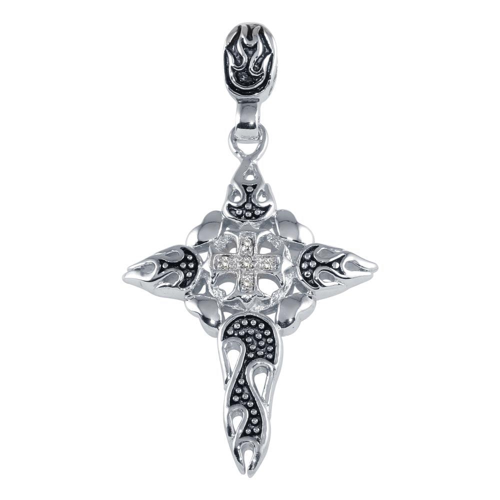 Closeout-Silver 925 Rhodium 2 Tone Silver Cross Cross Pendant - STPM00002 | Silver Palace Inc.