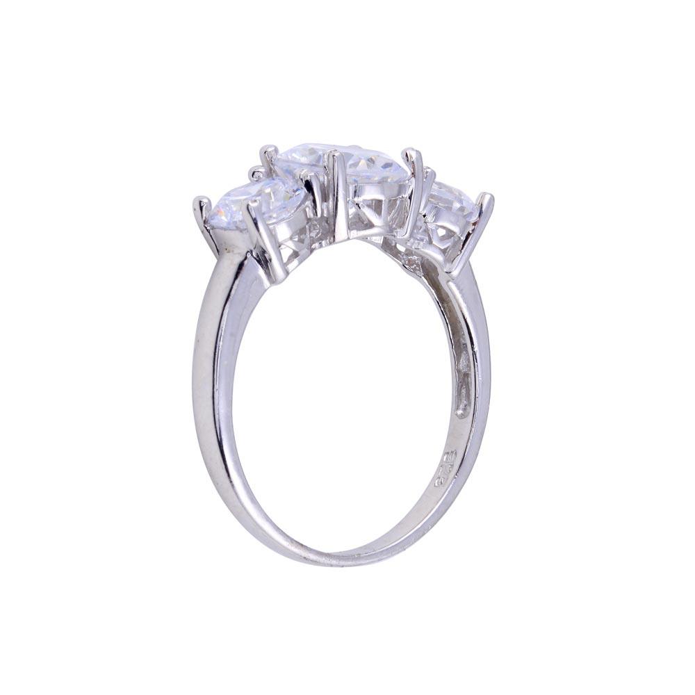 Rhodium Plated 925 Sterling Silver 3 CZ Bridal Ring - STR00781