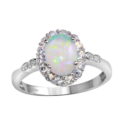Silver 925 Rhodium Plated Round Synthetic Opal Ring - STR01103 | Silver Palace Inc.