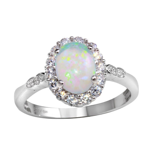 Silver 925 Rhodium Plated Round Synthetic Opal Ring - STR01103 | Silver Palace Inc.
