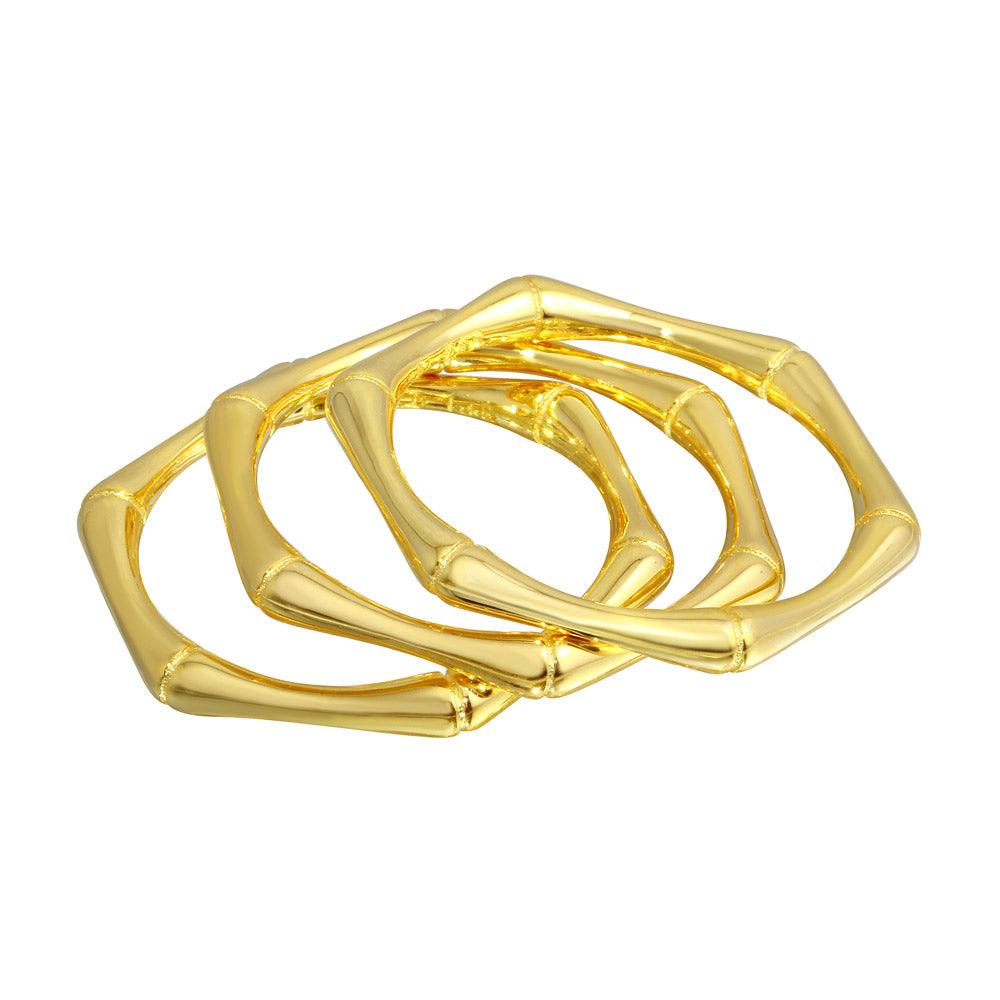Gold Plated 925 Sterling Silver Tri Bamboo Stackable Ring - STR01105GP