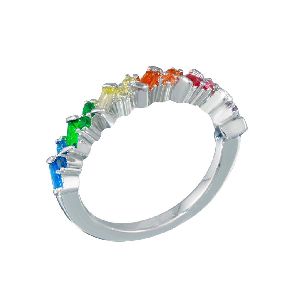 Rhodium Plated 925 Sterling Silver Multi Color Half Eternity CZ Ring - STR01116
