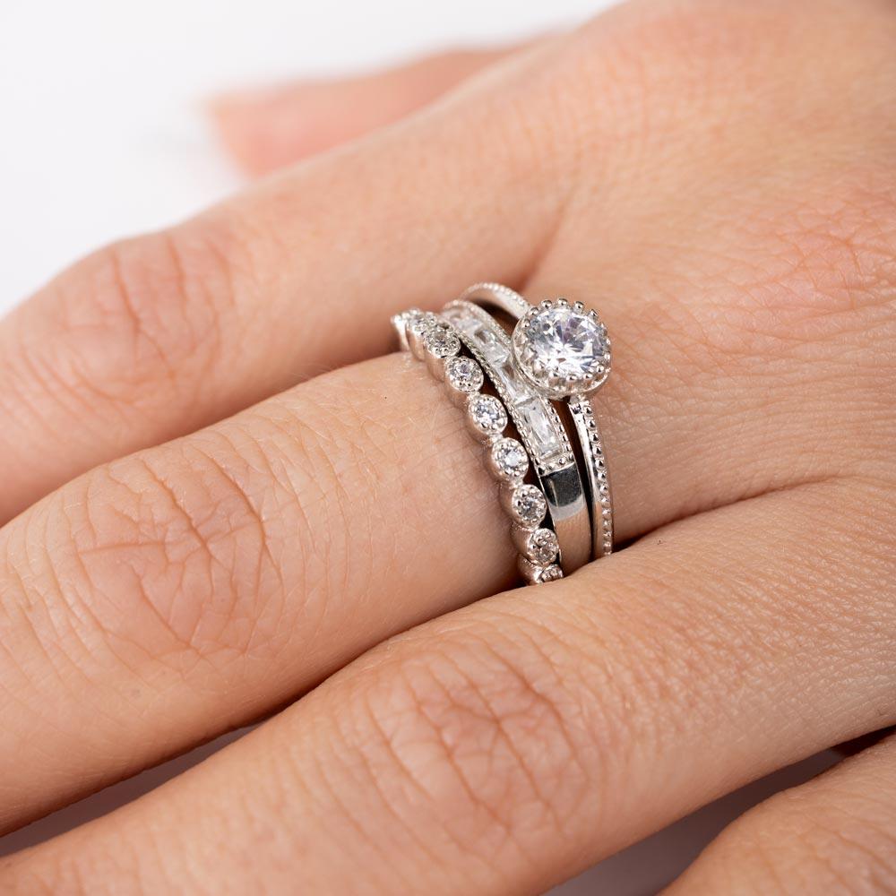 Rhodium Plated 925 Sterling Silver CZ Stackable Ring Set - STR01126