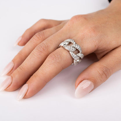 Rhodium Plated 925 Sterling Silver Curb Design Link Ring 9.8mm - STR01130RH
