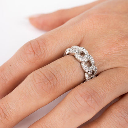 Rhodium Plated 925 Sterling Silver Curb Design Link Ring 7.3mm - STR01131RH