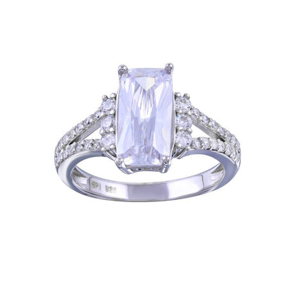 Rhodium Plated 925 Sterling Silver Open Shank Wide Rectangle Center CZ Bridal Ring - STR01141 | Silver Palace Inc.