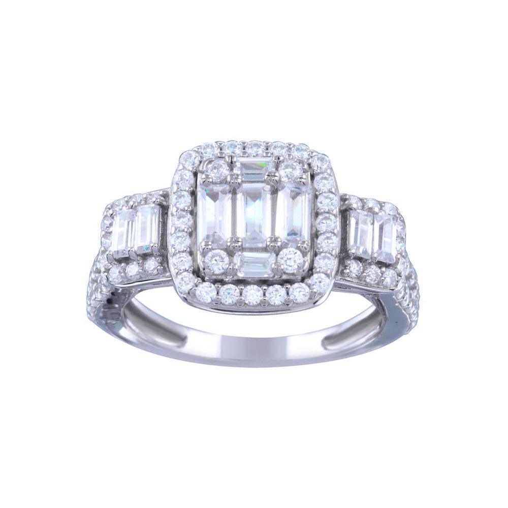 Rhodium Plated 925 Sterling Silver Past Present Future Baguette CZ Bridal Ring - STR01145 | Silver Palace Inc.