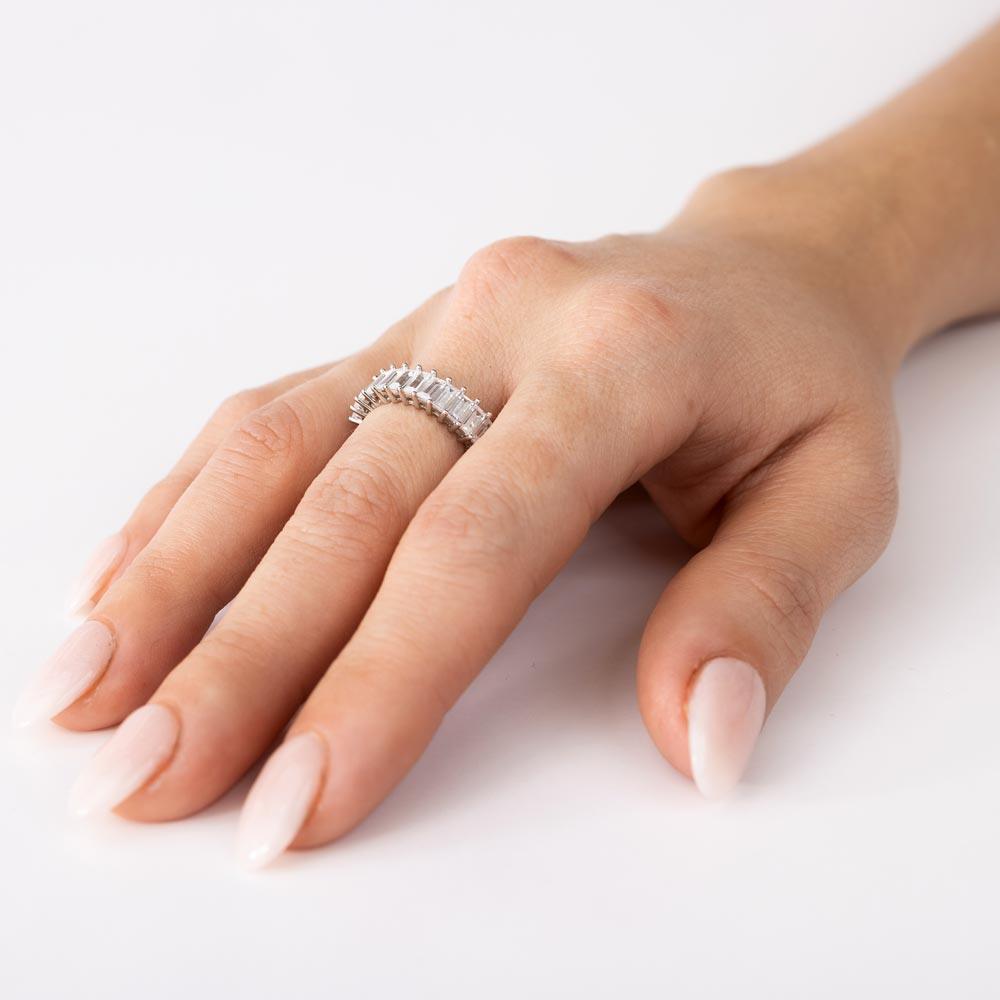 Rhodium Plated 925 Sterling Silver Two Bar Baguette with Clear CZ Ring - STR01146