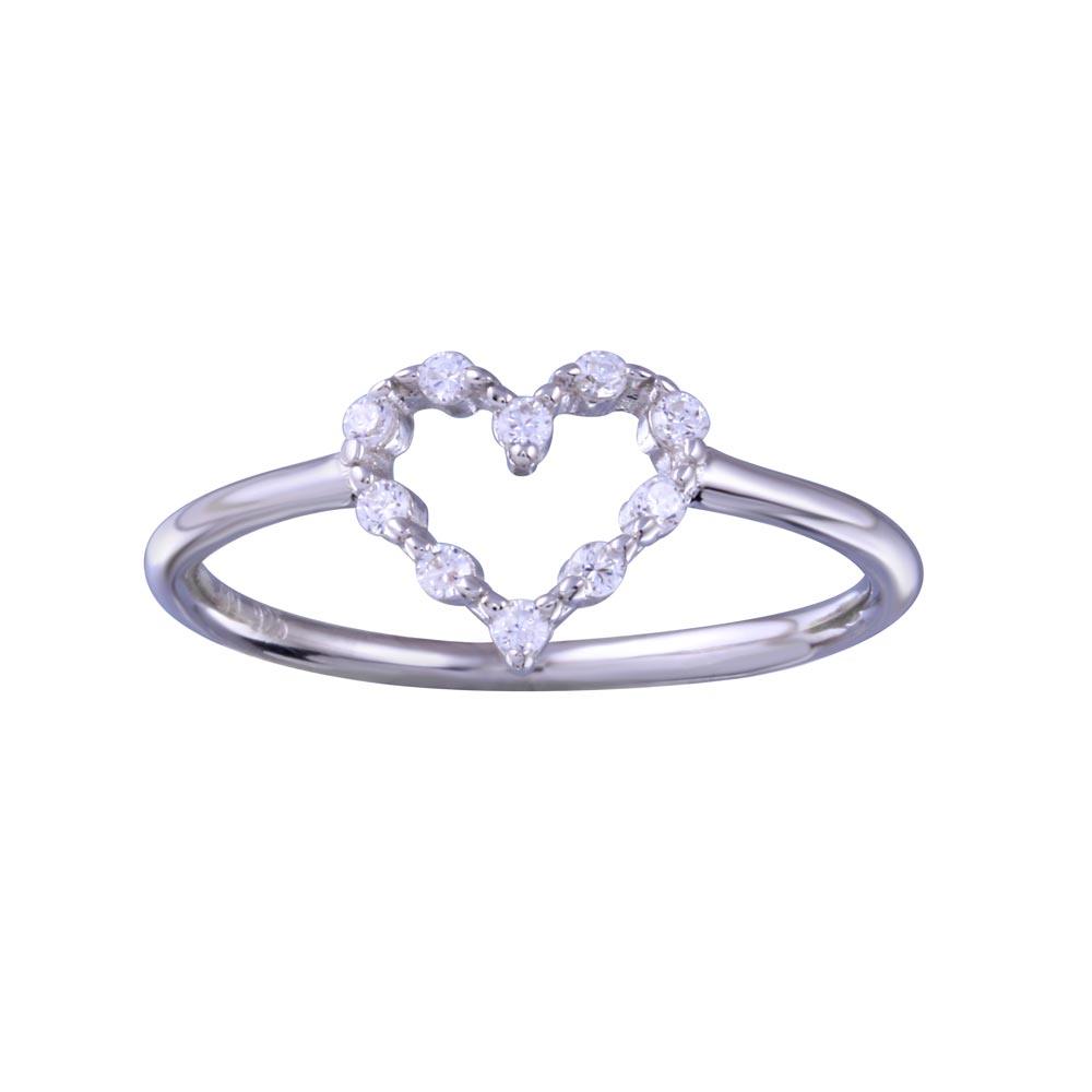 Rhodium Plated 925 Sterling Silver Heart Clear CZ Ring - STR01158 | Silver Palace Inc.