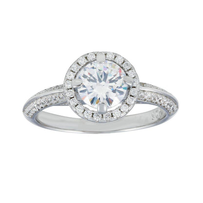 Silver 925 Rhodium Plated Halo CZ Bridal Ring - STR01110 | Silver Palace Inc.