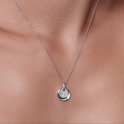 Clearance-Silver 925 Rhodium Plated Micro Pave Oval Circle CZ Dangling Hook Earring and Necklace Set - STS00034