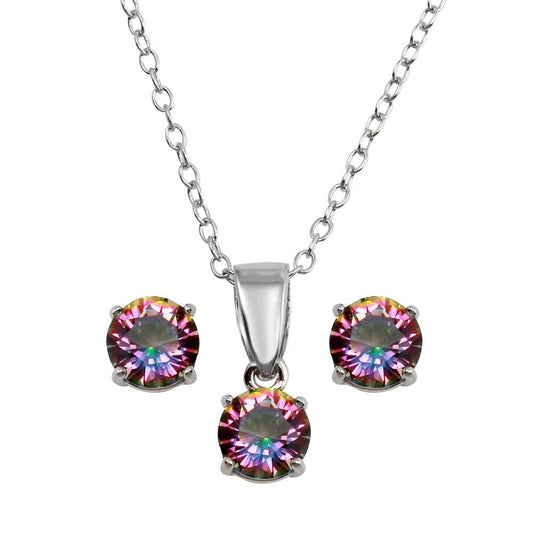 Silver 925 Rhodium Plated Synthetic Mystic Topaz Set - STS00522ABD | Silver Palace Inc.