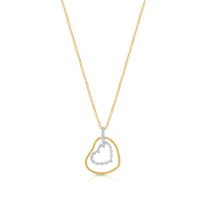 Clearance-Gold Plated 925 Sterling Silver Double Heart Dangle CZ Sets - STS00138