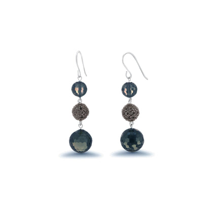 Clearance-Silver Black and Rhodium Plated Graduated Multicolor Round CZ Dangling Hook Earring and Necklace Set - STS00188