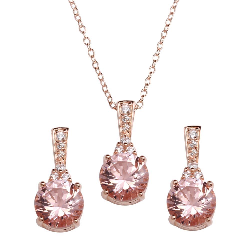 Silver 925 Rose Gold Plated Pink CZ Necklace and Earrings - STS00517RGP | Silver Palace Inc.