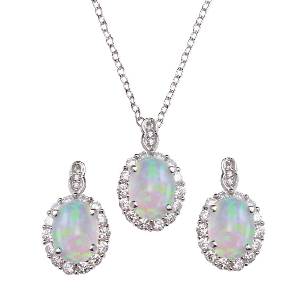 Silver 925 Rhodium Plated Round Synthetic Opal Set with CZ - STS00520RH | Silver Palace Inc.