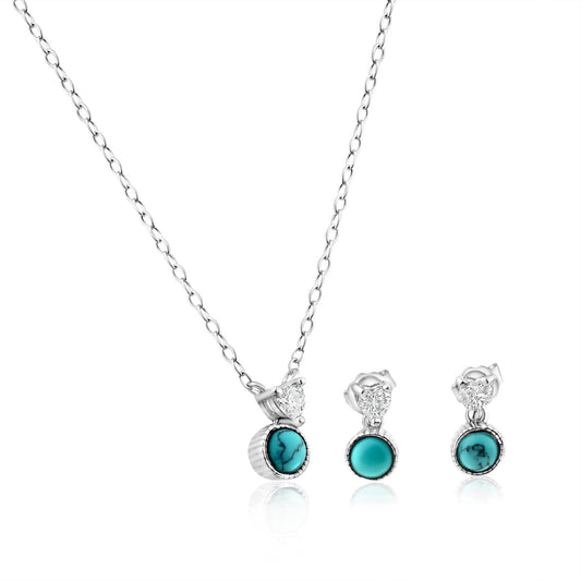 Silver 925 Black Rhodium Turquoise Center Stone Halo Set - STS00537 | Silver Palace Inc.