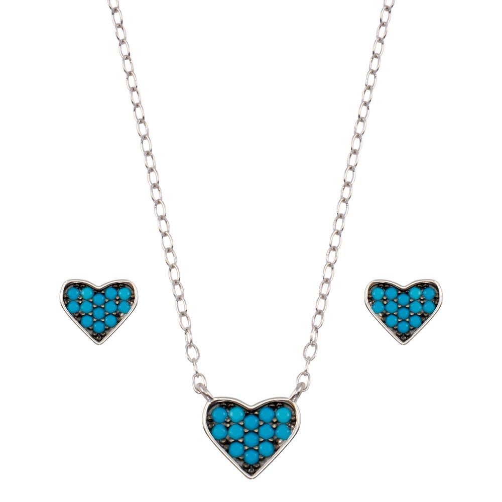 Rhodium Plated 925 Sterling Silver Blue Heart Cluster Set - STS00538-BLU | Silver Palace Inc.