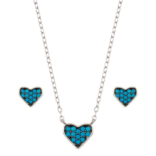 Rhodium Plated 925 Sterling Silver Blue Heart Cluster Set - STS00538-BLU | Silver Palace Inc.