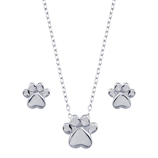 Rhodium Plated 925 Sterling Silver Dog Paw Sets - STS00543 | Silver Palace Inc.