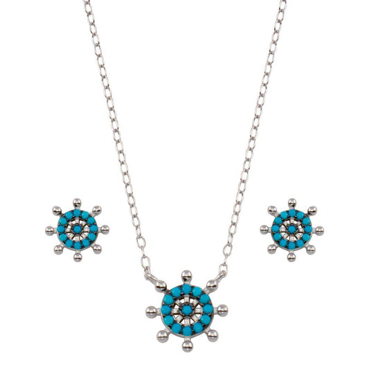 Rhodium Plated 925 Sterling Silver Turquoise Galver Sets - STS00545 | Silver Palace Inc.