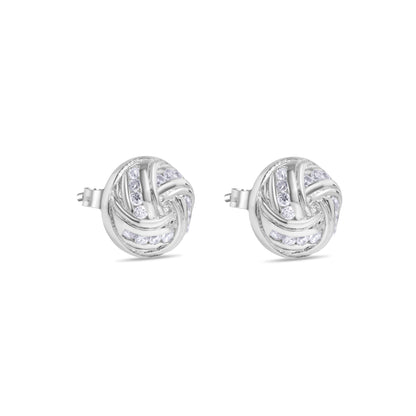 Clearance-Rhodium Plated 925 Sterling Silver Spiral Dome Clear CZ Stud Earring - STEM001