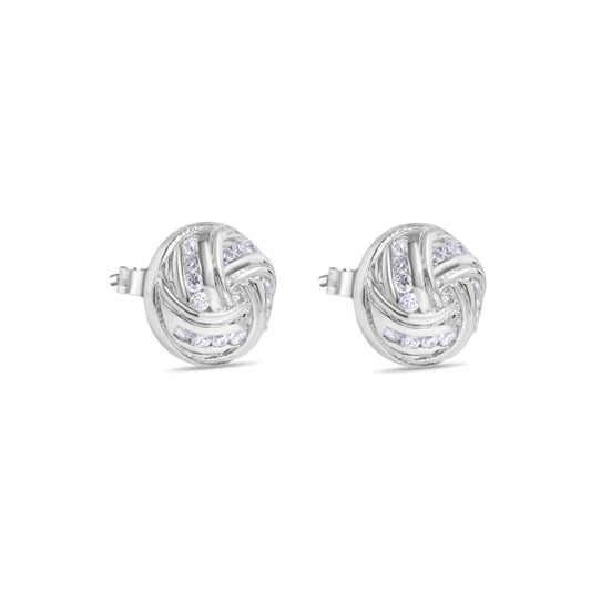 Clearance-Rhodium Plated 925 Sterling Silver Spiral Dome Clear CZ Stud Earring - STEM001