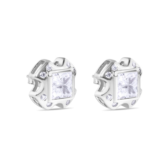 Final Price-925 Sterling Silver Cross Design Invisible Clear CZ Center Stud Earring - STEM139