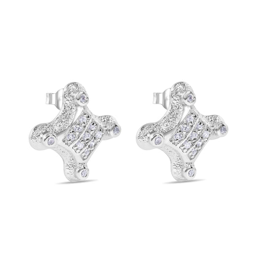 Final Price-Rhodium Plated 925 Sterling Silver Cross CZ Stud Earring - STEM153