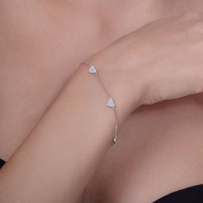 Rhodium Plated 925 Sterling Silver Multi Heart Clear CZ Adjustable Bracelet - TGB00001