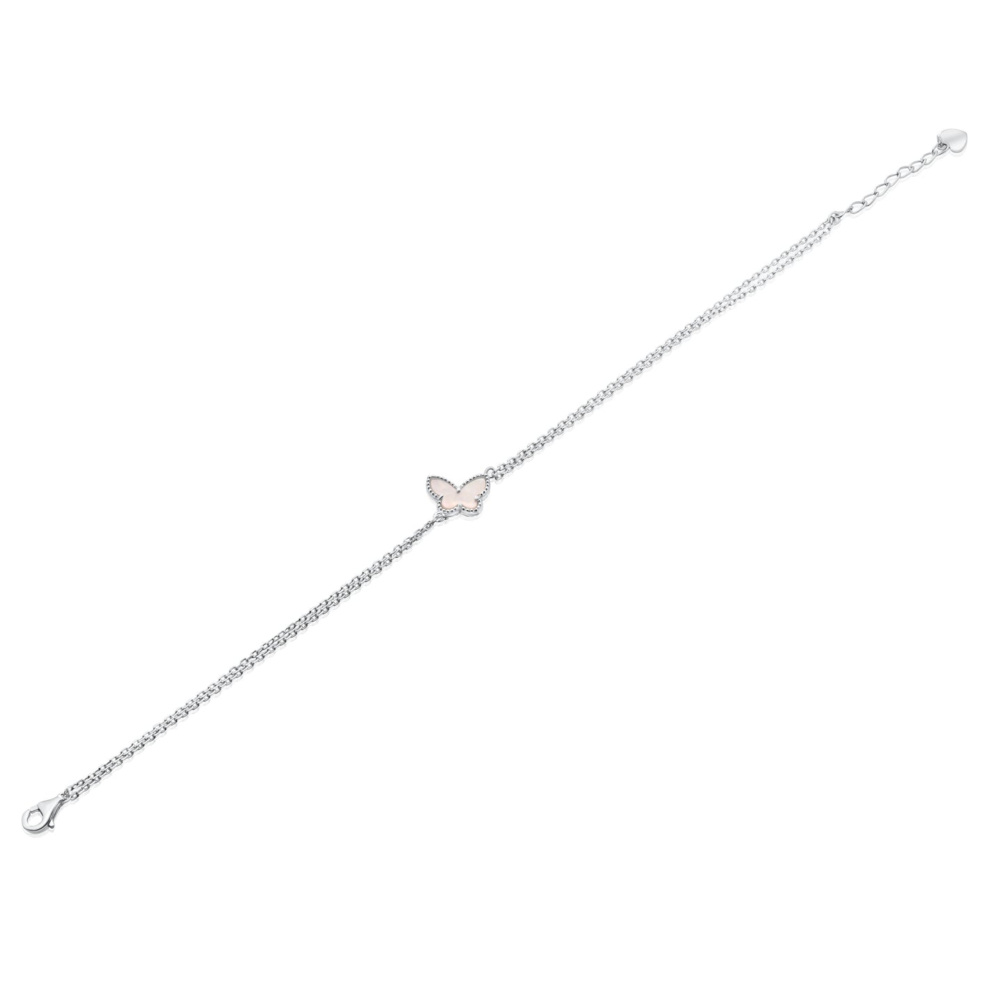 Rhodium Plated 925 Sterling Silver 10mm x 7mm Butterfly Double Strand Adjustable Bracelet - TGB00003