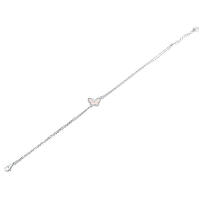 Rhodium Plated 925 Sterling Silver 10mm x 7mm Butterfly Double Strand Adjustable Bracelet - TGB00003