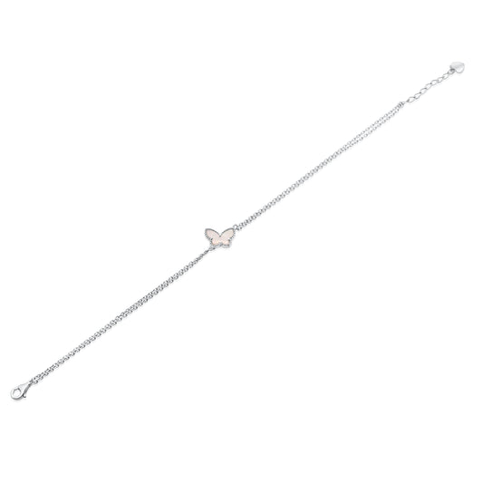 Rhodium Plated 925 Sterling Silver 10mm x 7mm Butterfly Double Strand Adjustable Bracelet - TGB00003