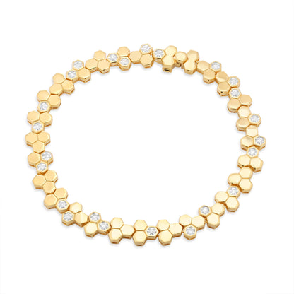 Gold Plated 925 Sterling Silver Honeycomb Hex Link 7mm Bracelet - TGB00009GP