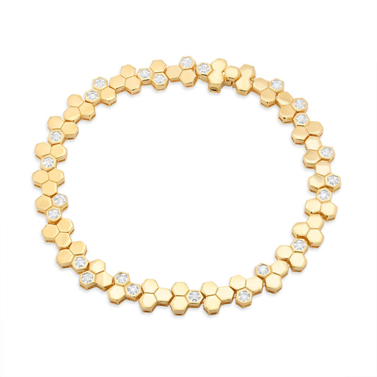 Gold Plated 925 Sterling Silver Honeycomb Hex Link 7mm Bracelet - TGB00009GP