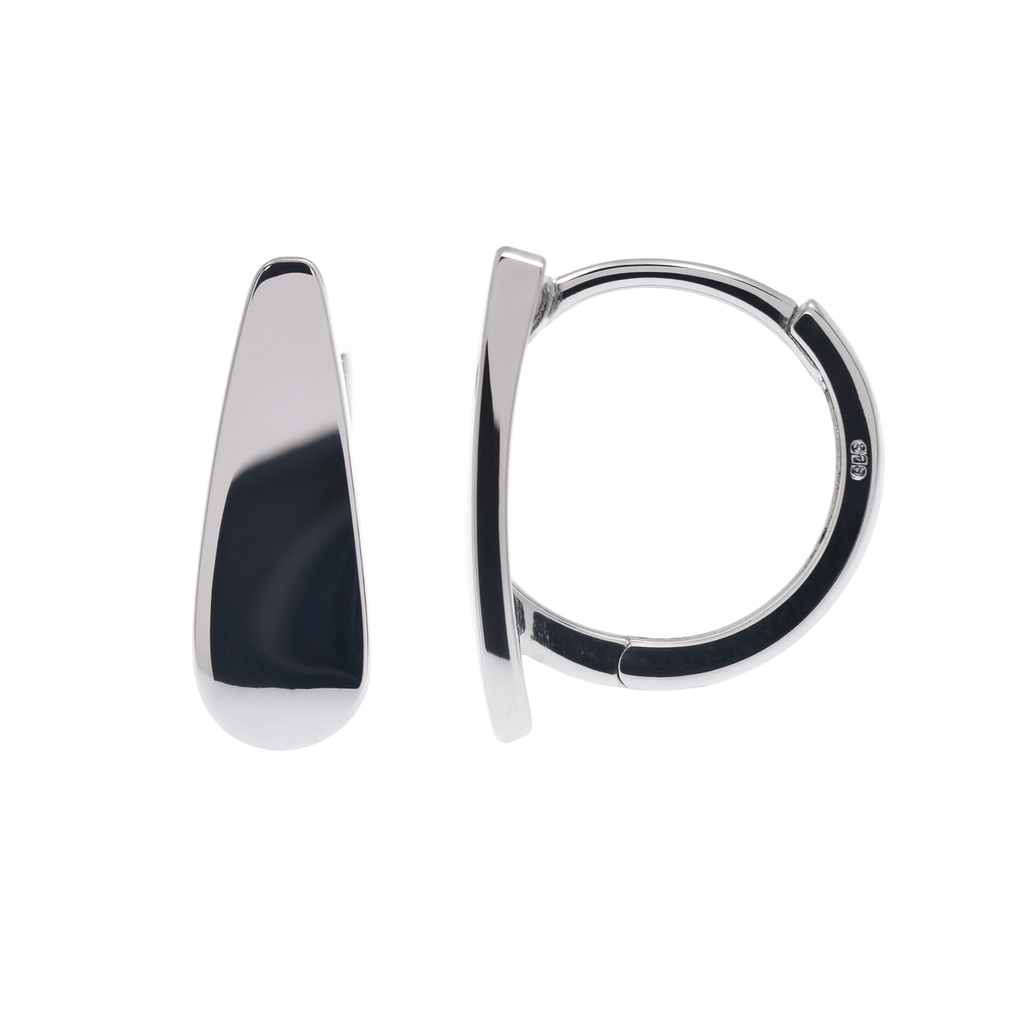 Rhodium Plated 925 Sterling Silver Flat Teardrop Huggie Hoop 9mm Earring - TGE00002