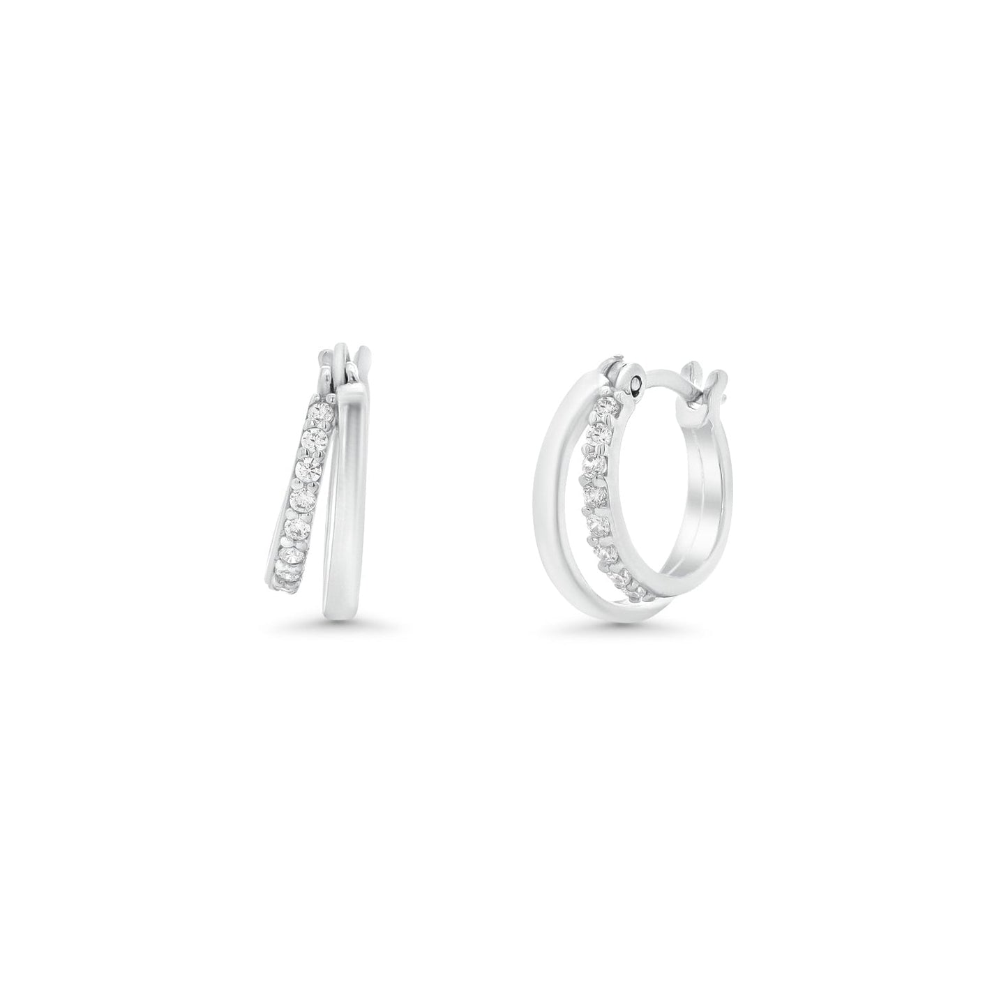 Rhodium Plated 925 Sterling Silver Moissanite Double Row Clear Hoop Earring - MTGE00025