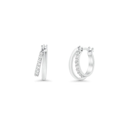 Rhodium Plated 925 Sterling Silver Moissanite Double Row Clear Hoop Earring - MTGE00025