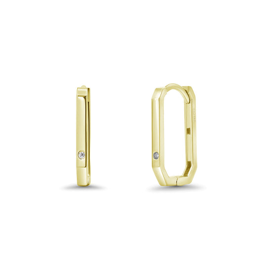 Gold Plated 925 Sterling Silver Moissanite Geometric Rectangular Hoop 9.6mm x 15.2mm Earring - MTGE00003GP