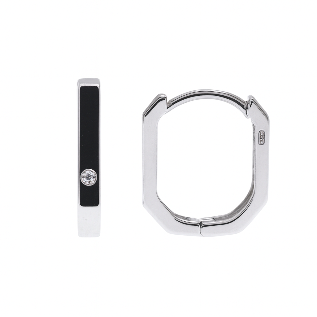 Rhodium Plated 925 Sterling Silver Geometric Rectangular Hoop 9.6mm x 15.2mm Earring - TGE00003