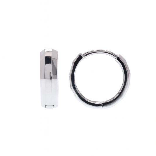 Rhodium Plated 925 Sterling Silver Diamond Cut Geometric Hoop 10mm Earring - TGE00004