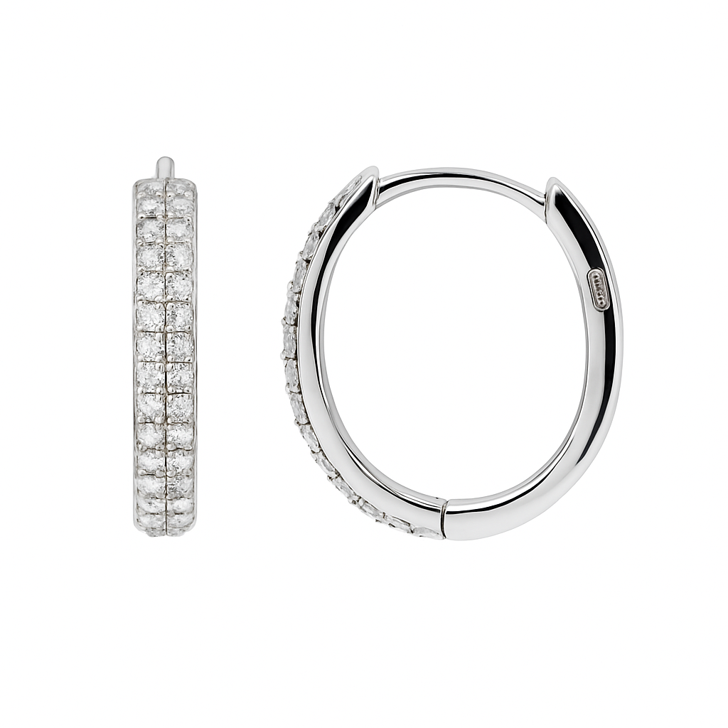 Rhodium Plated 925 Sterling Silver Micro Pave CZ Huggie Hoop 11mm Earring - TGE00006