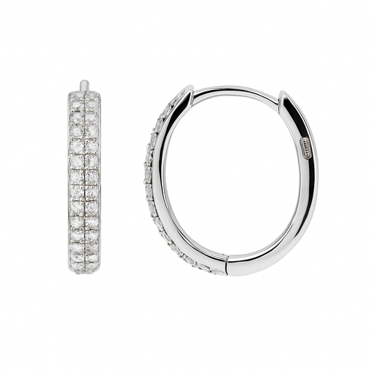 Rhodium Plated 925 Sterling Silver Micro Pave CZ Huggie Hoop 11mm Earring - TGE00006