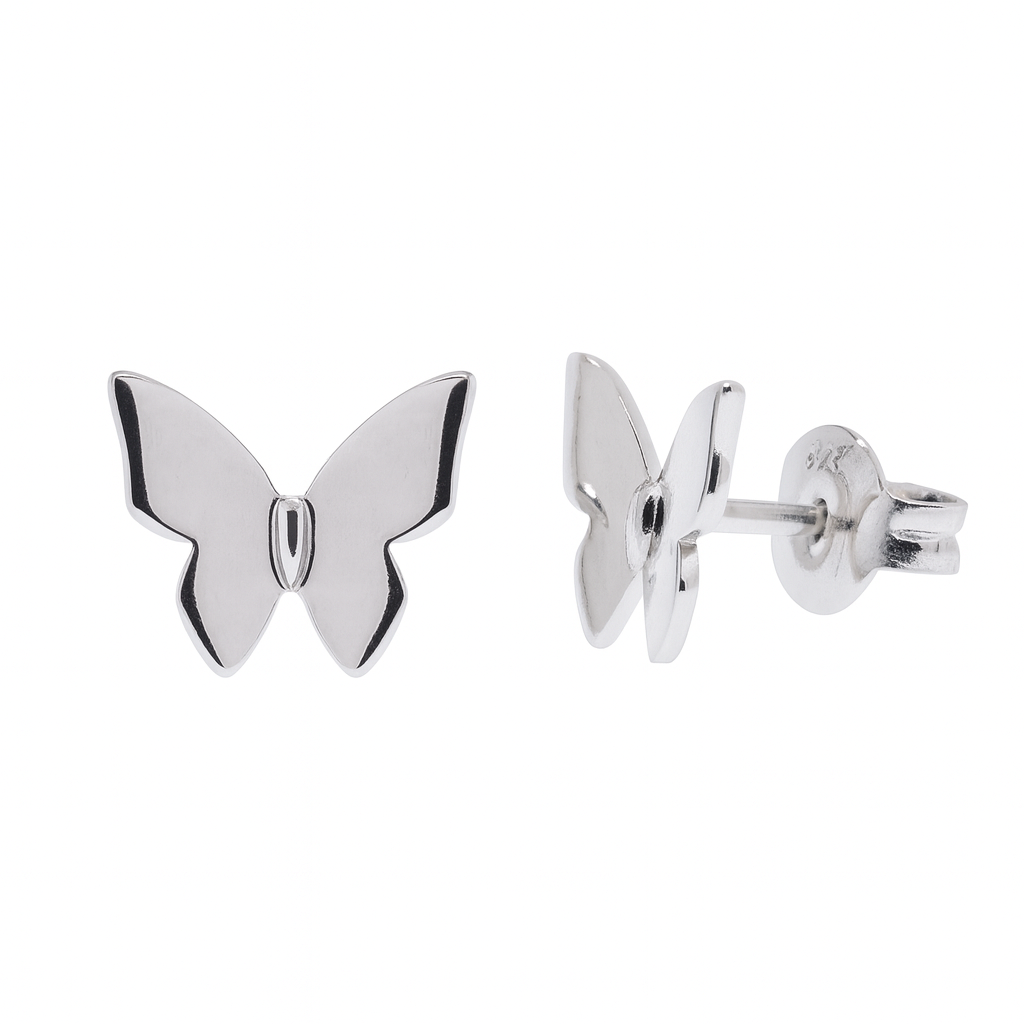 Rhodium Plated 925 Sterling Silver Butterfly 6.5mm x 7mm Stud Earring - TGE00009