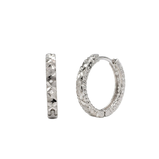 Rhodium Plated 925 Sterling Silver Diamond Cut Hoop Earrings - TGE00040