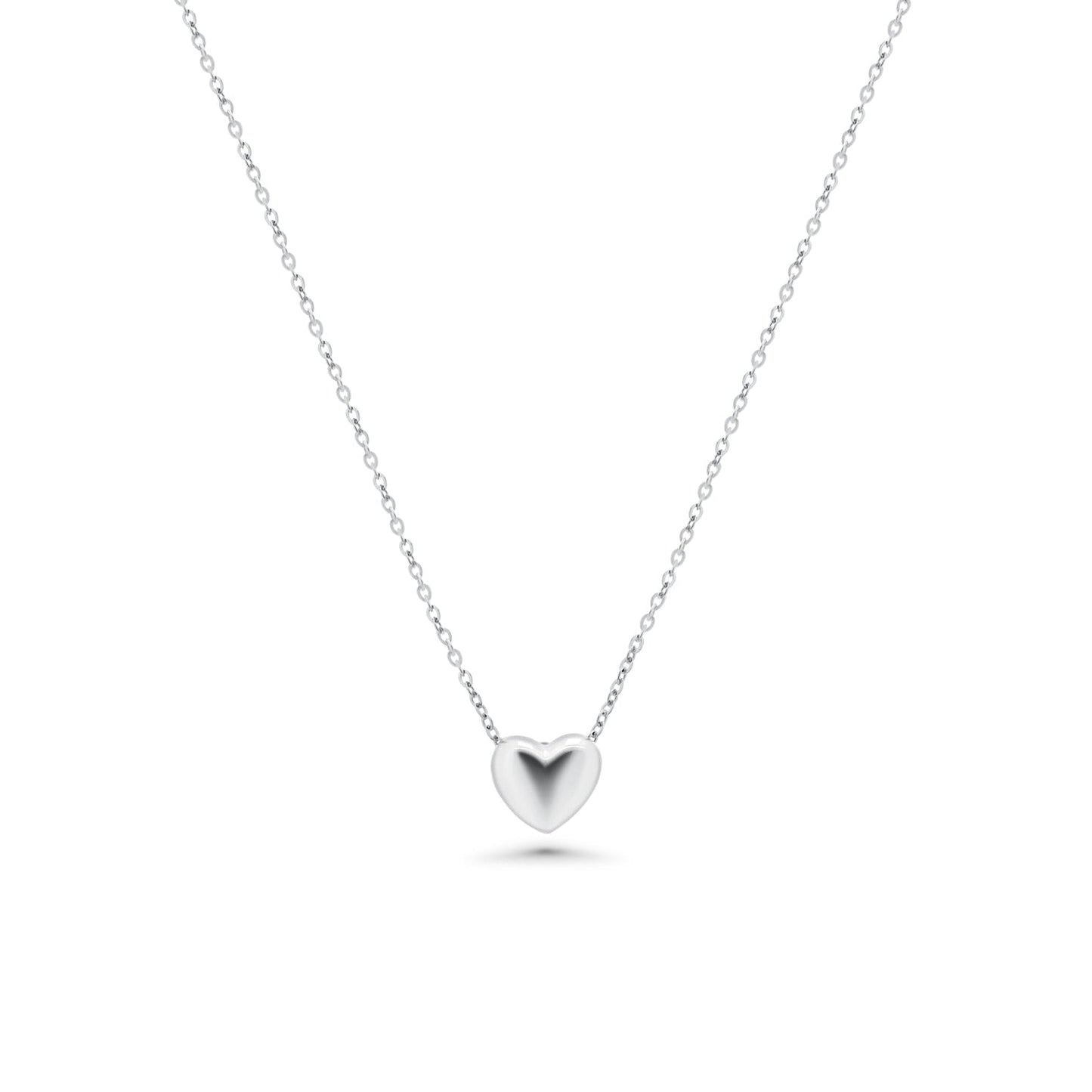 Rhodium Plated 925 Sterling Silver 9.6mm x 7.5mm Heart Adjustable Necklace - TGN00001
