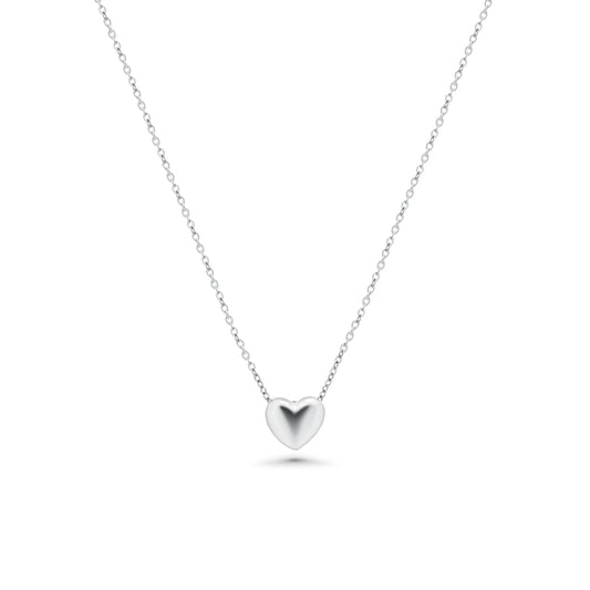 Rhodium Plated 925 Sterling Silver 9.6mm x 7.5mm Heart Adjustable Necklace - TGN00001